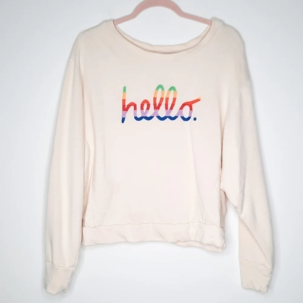 Blank Paige Rainbow Embroidered Hello Sweatshirt M